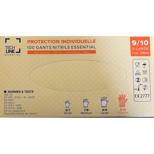 GANTS NITRILE BLEU N.PDR 9/10  b/100  **